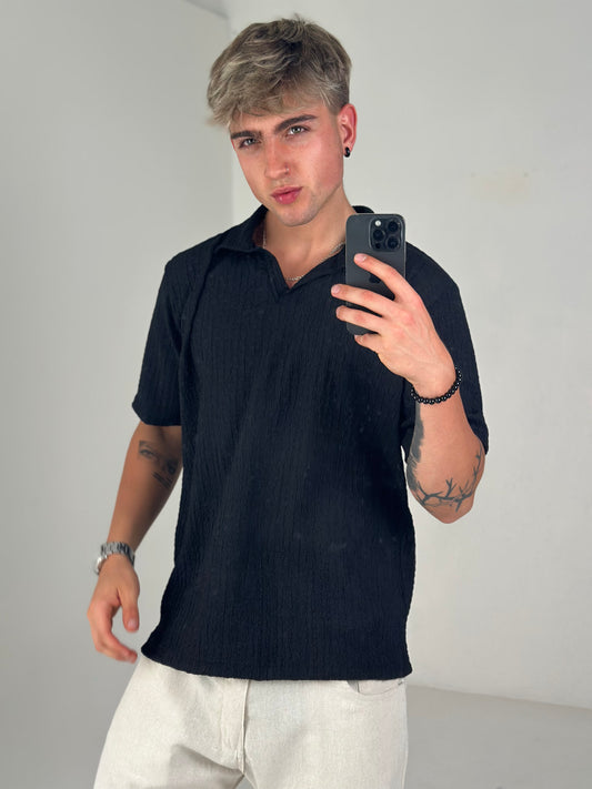 Chomba Negra Casual - Jacquard