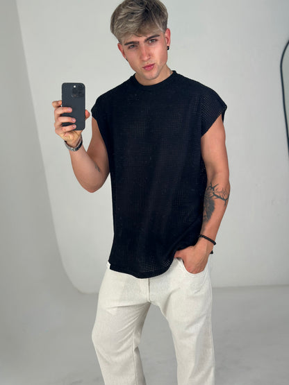 Musculosa Oversize Tejida – Negra