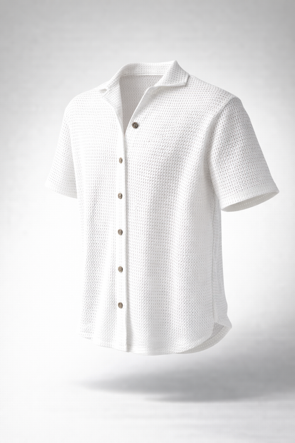 Camisa Tejida Ligera de Manga Corta – Blanco