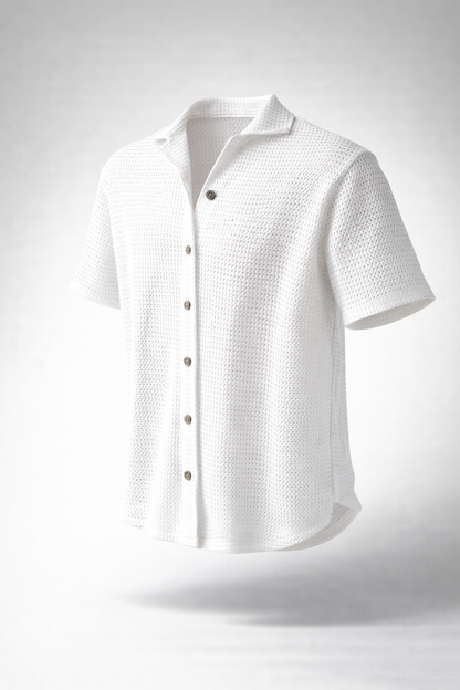 Camisa Tejida Ligera de Manga Corta – Blanco