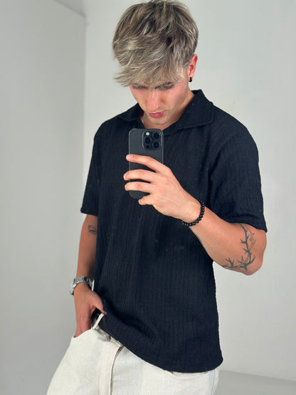 Chomba Negra Casual - Jacquard