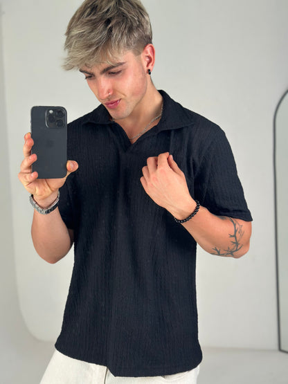 Chomba Negra Casual - Jacquard