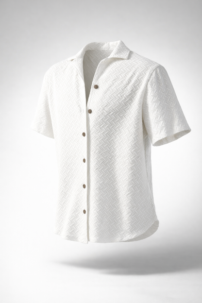 Camisa Tejida Texturizada de Manga Corta – Blanco