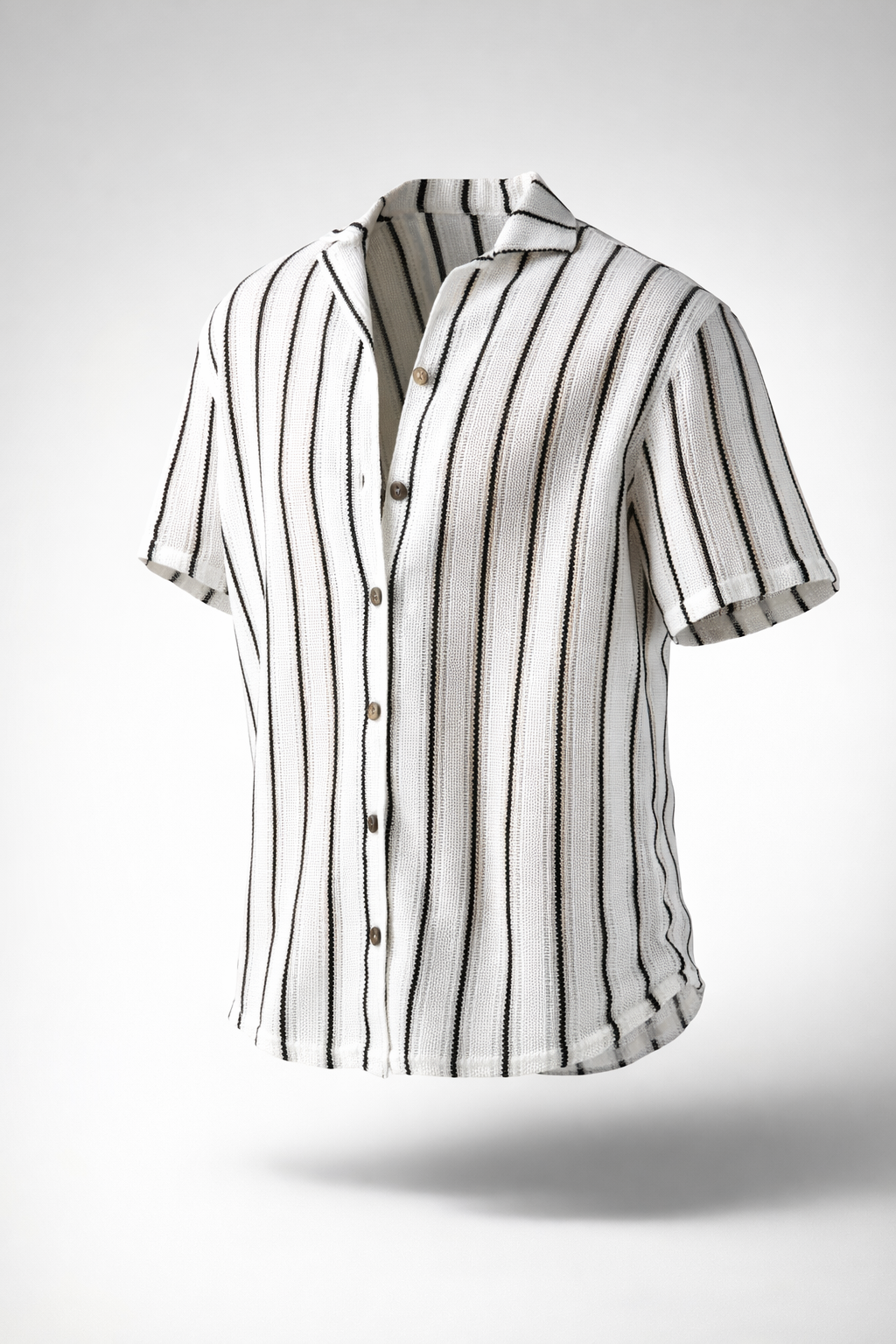 Camisa Tejida Translúcida a Rayas Verticales – Blanco & Negro