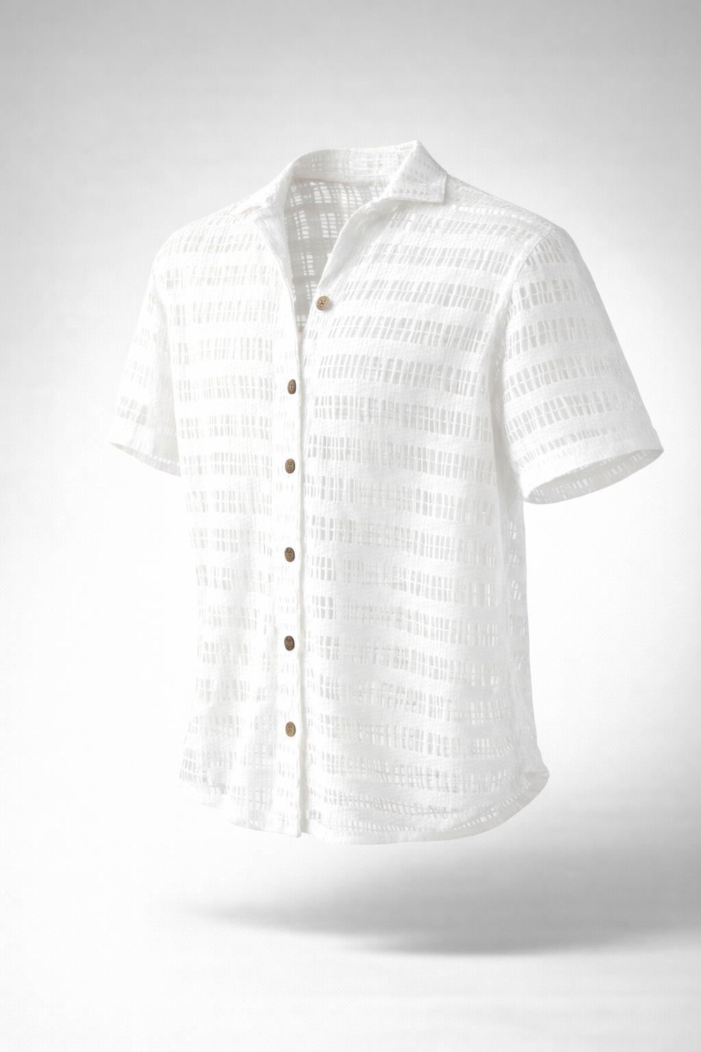 Camisa Tejida Translúcida de Manga Corta – Blanco